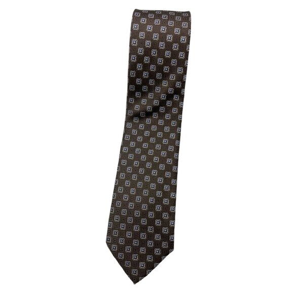 CANALI Men's 100% Silk Necktie LUXURY Tie Brown Geometric W:3.5" EUC